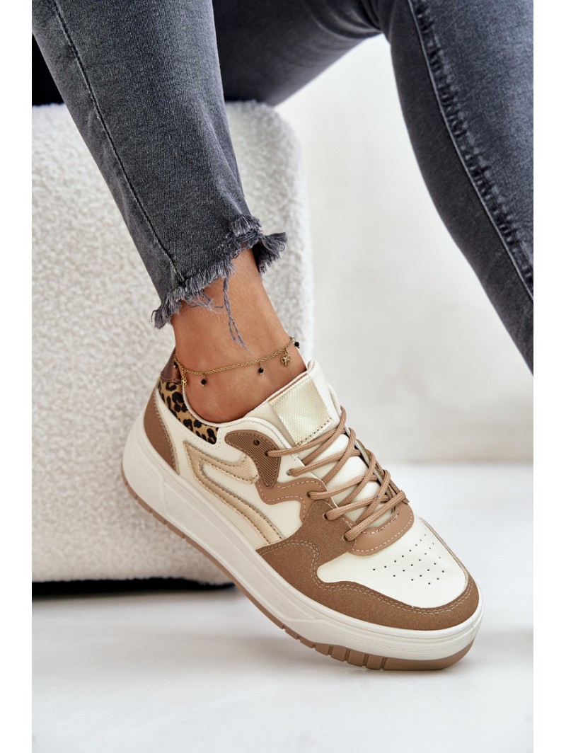 Women Sneakers Made Of Eco Leather On Platform Leopard Beige Henizore