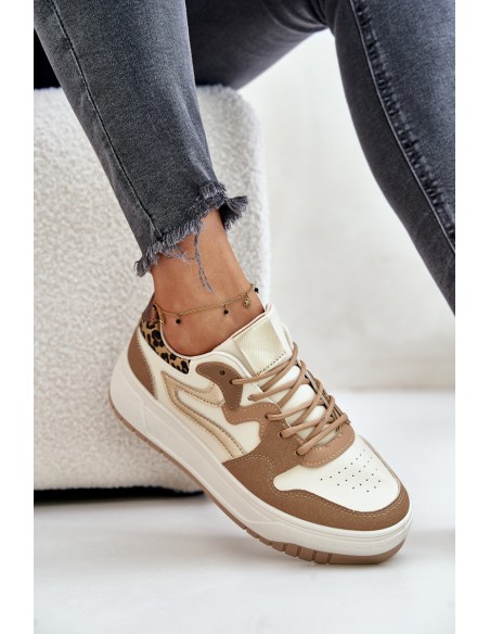 Women Sneakers Made Of Eco Leather On Platform Leopard Beige Henizore