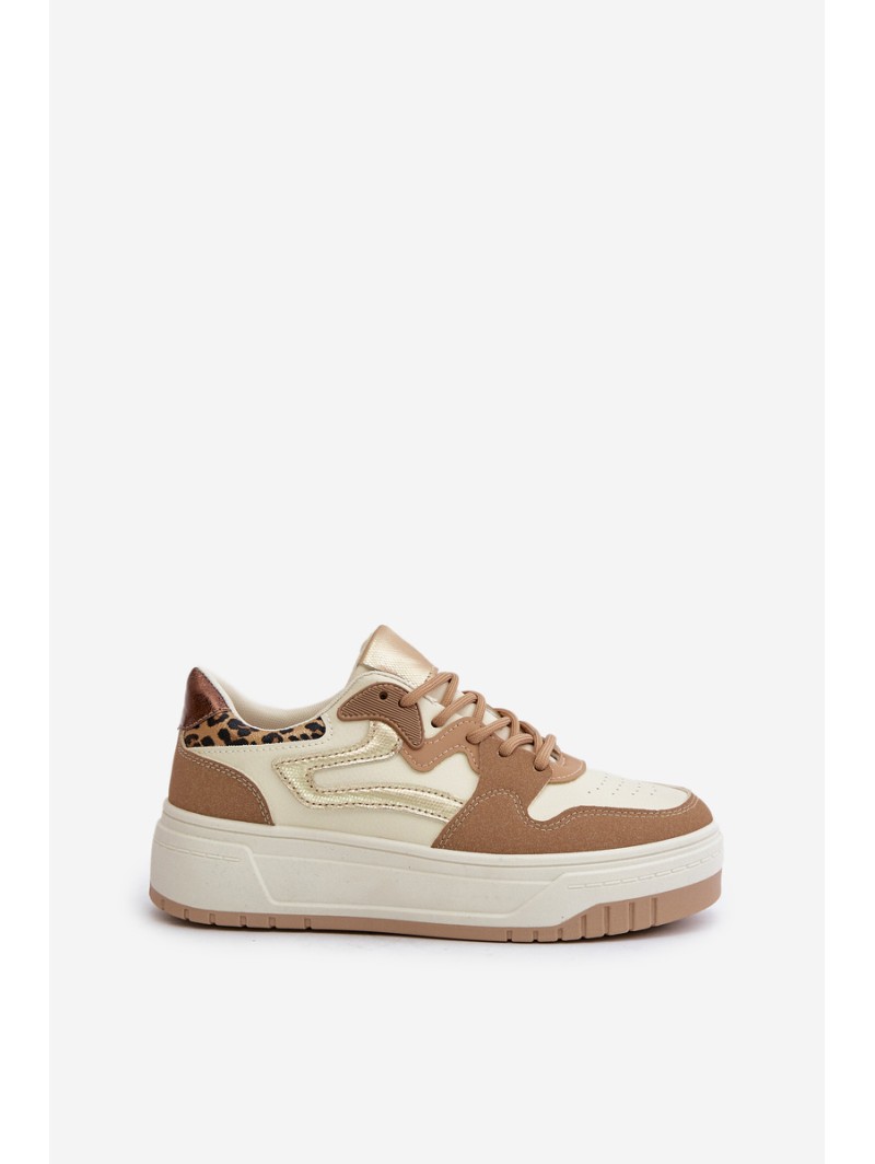 Women Sneakers Made Of Eco Leather On Platform Leopard Beige Henizore