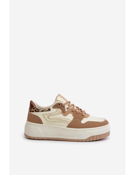 Women Sneakers Made Of Eco Leather On Platform Leopard Beige Henizore