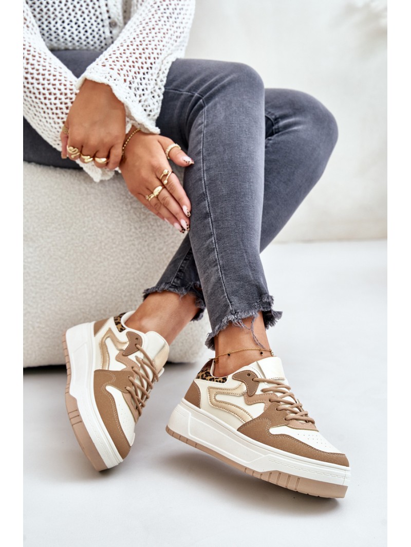 Women Sneakers Made Of Eco Leather On Platform Leopard Beige Henizore