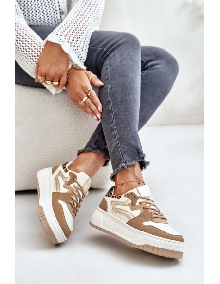 Women Sneakers Made Of Eco Leather On Platform Leopard Beige Henizore