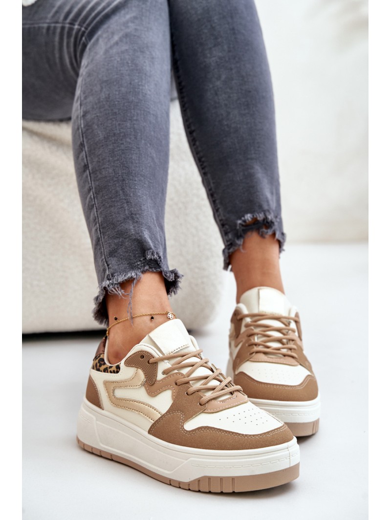 Women Sneakers Made Of Eco Leather On Platform Leopard Beige Henizore