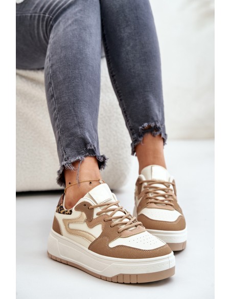 Women Sneakers Made Of Eco Leather On Platform Leopard Beige Henizore