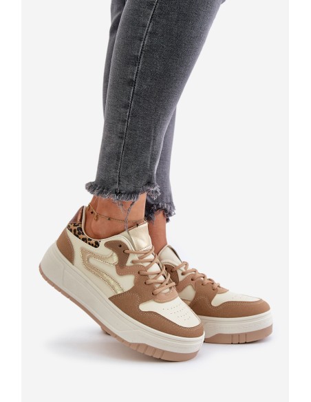 Women Sneakers Made Of Eco Leather On Platform Leopard Beige Henizore