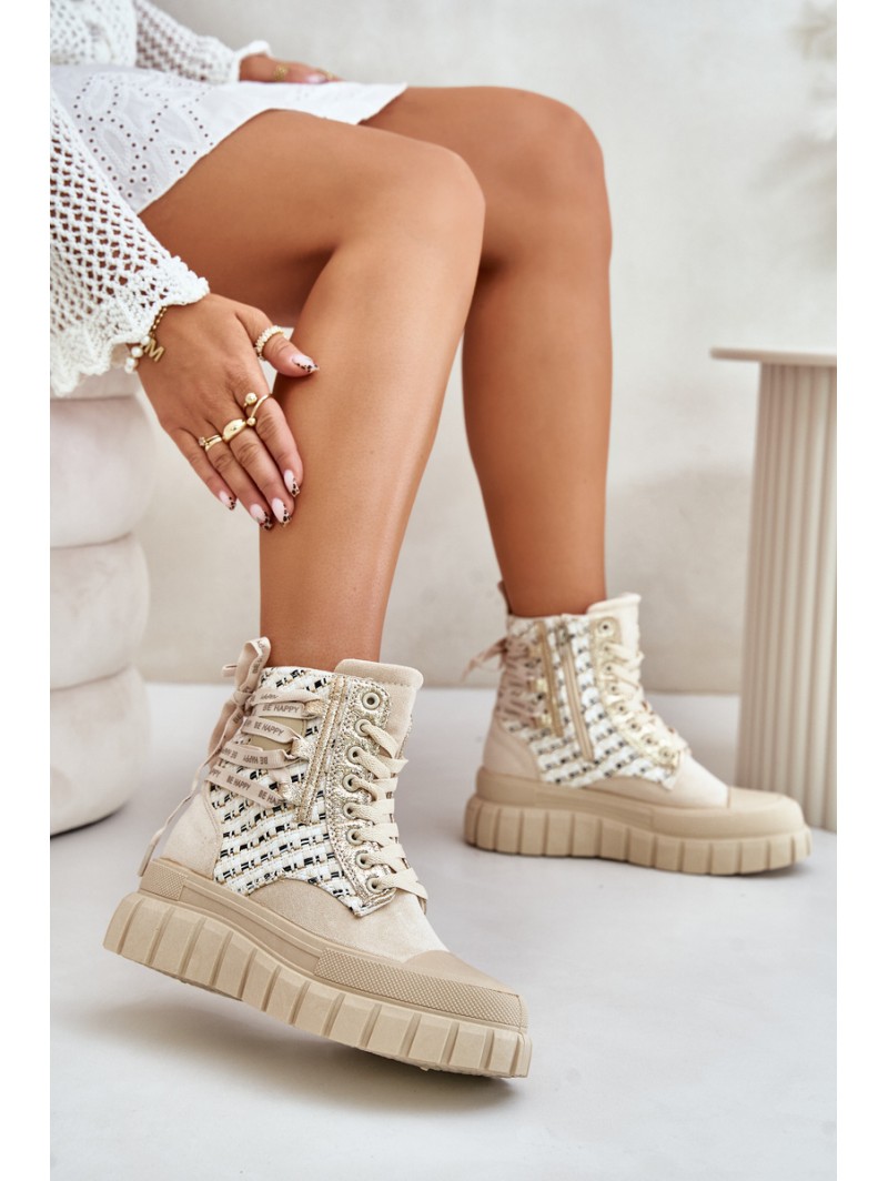 High Women's Sneakers On A Massive Platform Light Beige Kernia