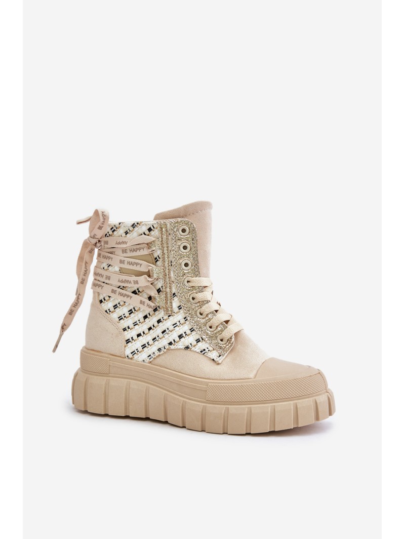 High Women's Sneakers On A Massive Platform Light Beige Kernia