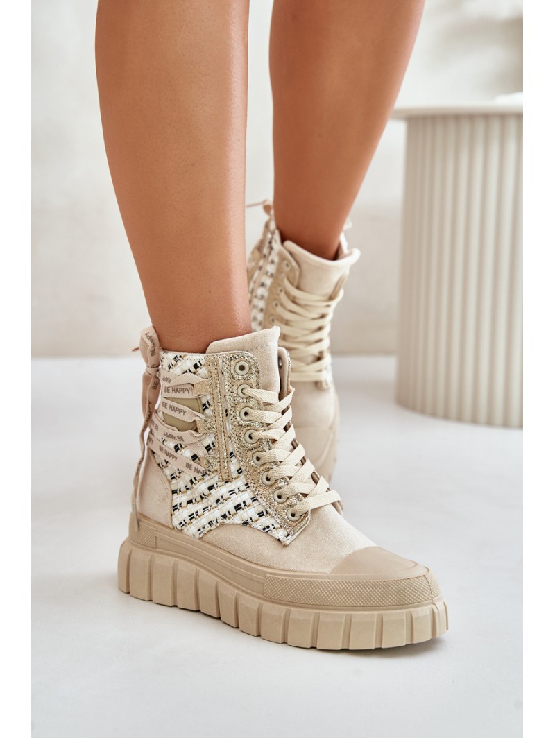 High Women's Sneakers On A Massive Platform Light Beige Kernia