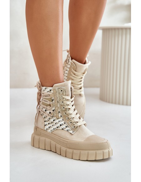 High Women's Sneakers On A Massive Platform Light Beige Kernia