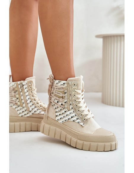 High Women's Sneakers On A Massive Platform Light Beige Kernia