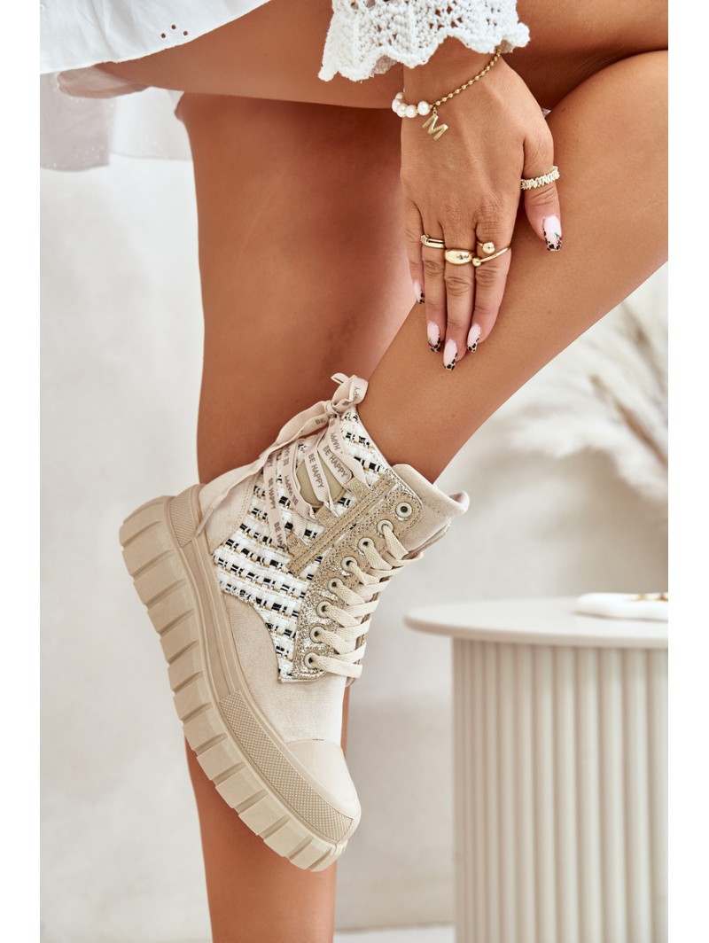 High Women's Sneakers On A Massive Platform Light Beige Kernia