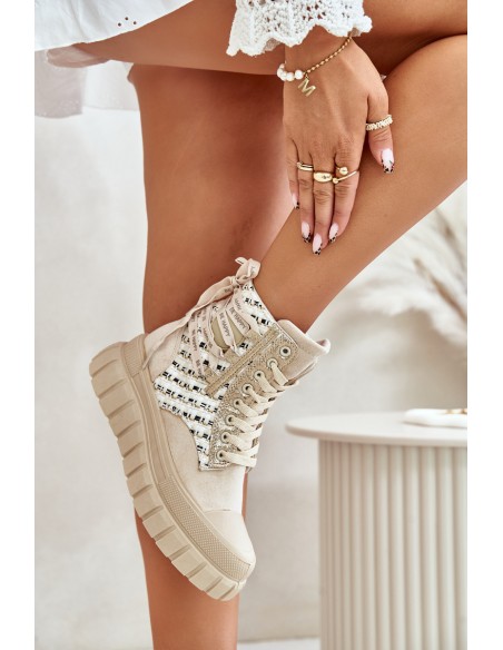High Women's Sneakers On A Massive Platform Light Beige Kernia