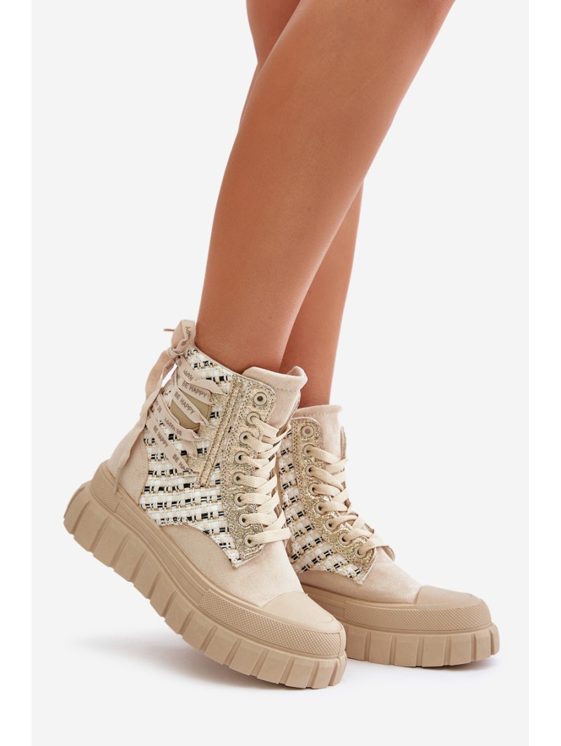 High Women's Sneakers On A Massive Platform Light Beige Kernia