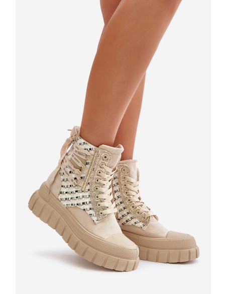 High Women's Sneakers On A Massive Platform Light Beige Kernia