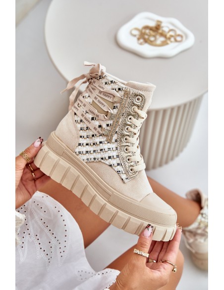 High Women's Sneakers On A Massive Platform Light Beige Kernia