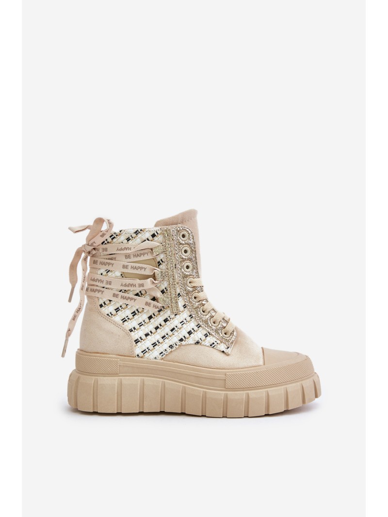 High Women's Sneakers On A Massive Platform Light Beige Kernia