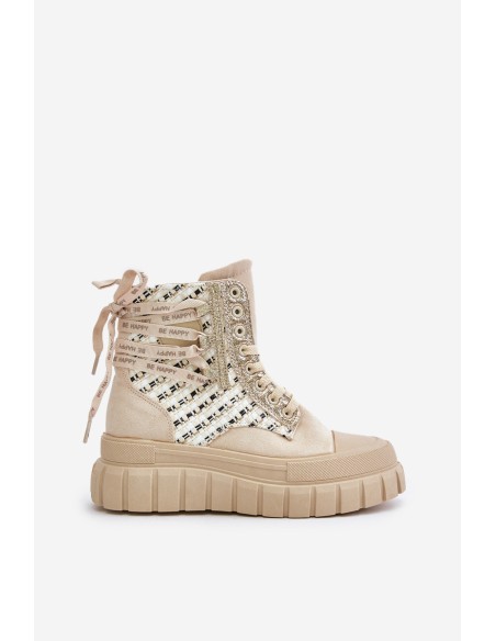 High Women's Sneakers On A Massive Platform Light Beige Kernia