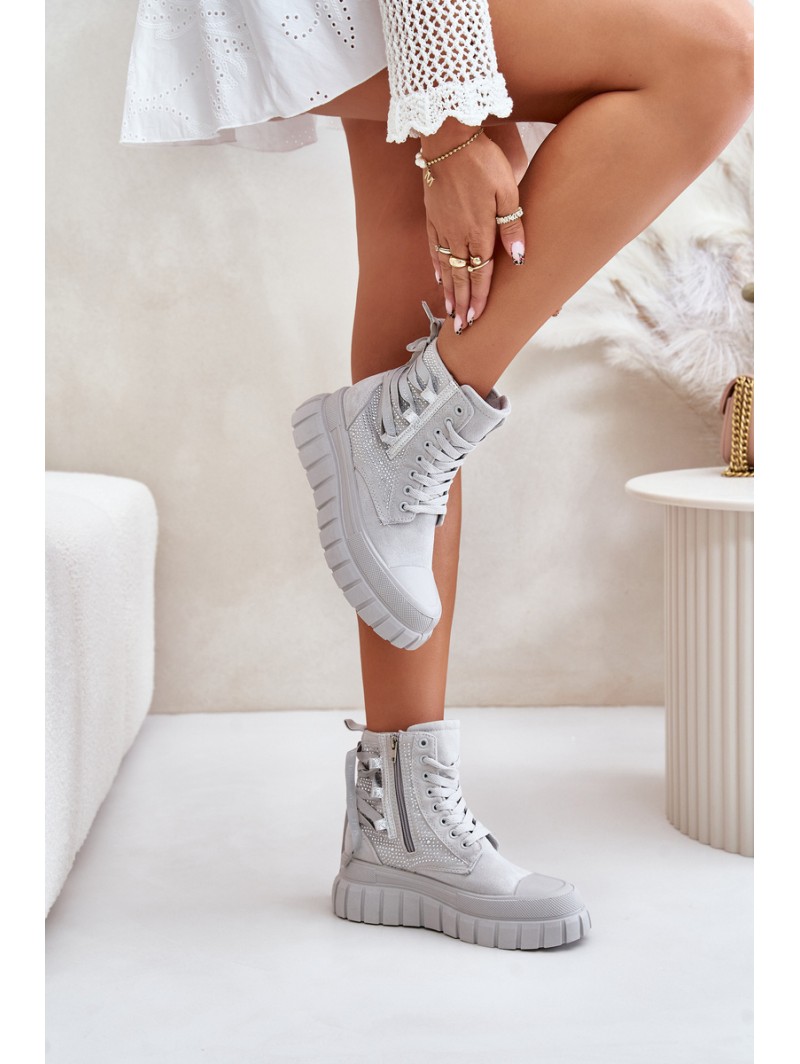 High Women Sneakers On Massive Platform With Decoration Gray Zaidria