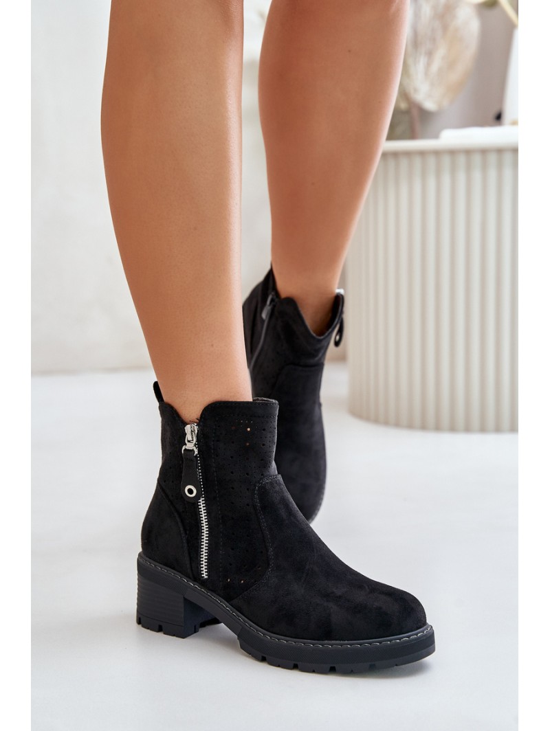 Women's Boots With Perforated Pattern On Heel Black Oviria