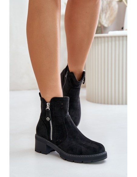 Women's Boots With Perforated Pattern On Heel Black Oviria