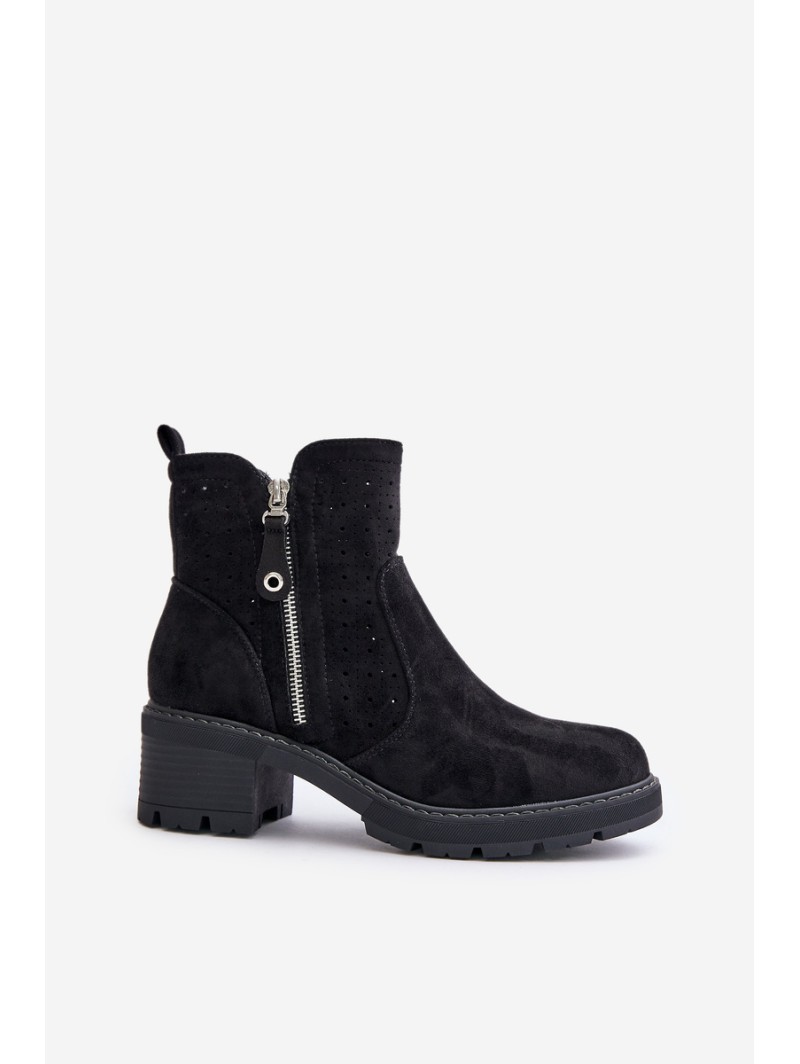 Women's Boots With Perforated Pattern On Heel Black Oviria