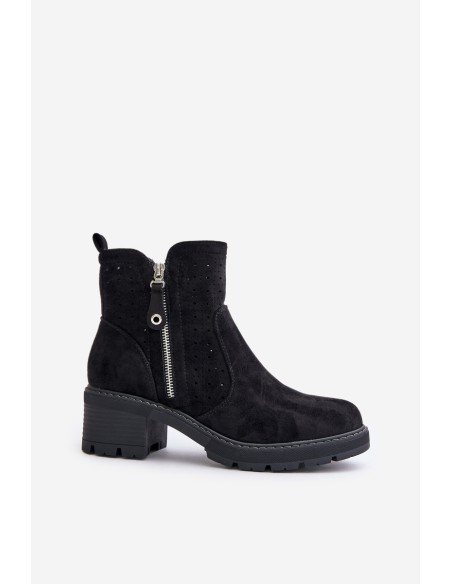 Women's Boots With Perforated Pattern On Heel Black Oviria