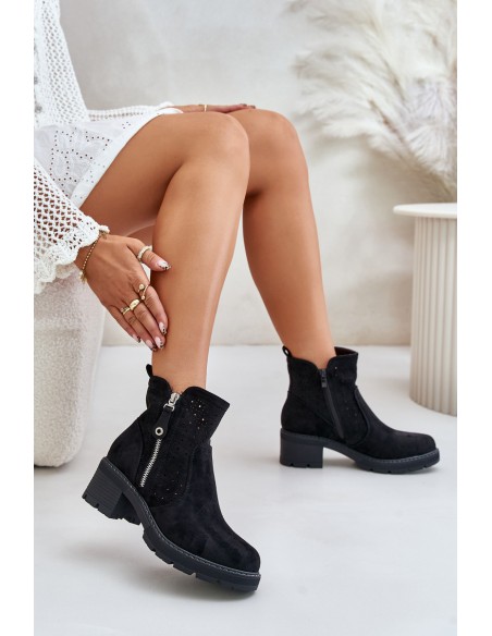 Women's Boots With Perforated Pattern On Heel Black Oviria