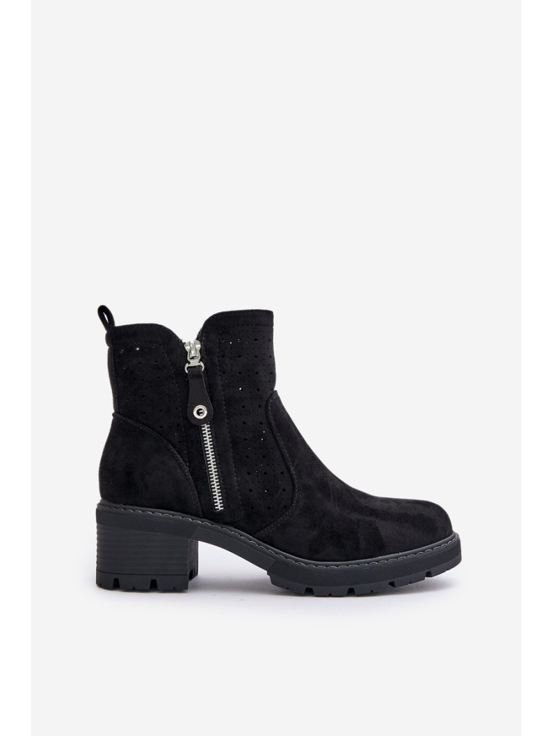 Women's Boots With Perforated Pattern On Heel Black Oviria