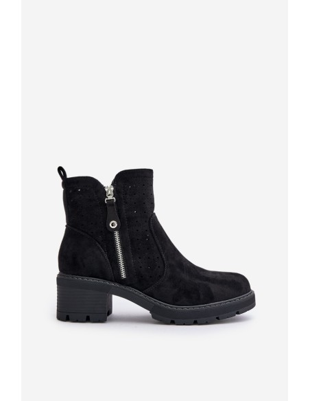 Women's Boots With Perforated Pattern On Heel Black Oviria