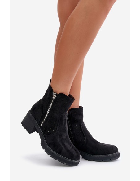 Women's Boots With Perforated Pattern On Heel Black Oviria