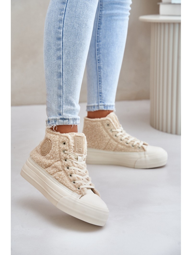 Insulated Women's Sneakers With Sheepskin Type Big Star OO274A444 Beige
