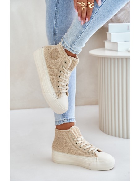 Insulated Women's Sneakers With Sheepskin Type Big Star OO274A444 Beige