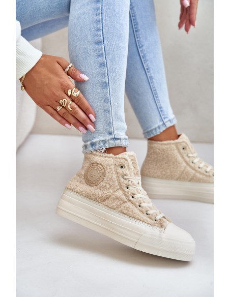 Insulated Women's Sneakers With Sheepskin Type Big Star OO274A444 Beige