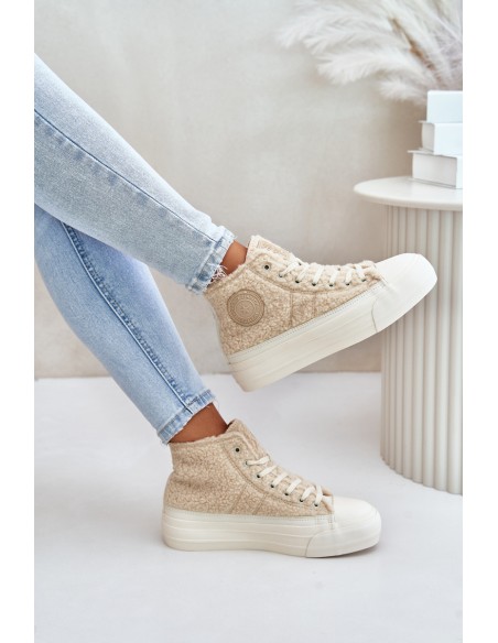 Insulated Women's Sneakers With Sheepskin Type Big Star OO274A444 Beige