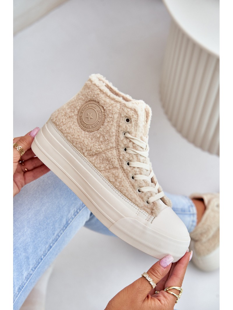 Insulated Women's Sneakers With Sheepskin Type Big Star OO274A444 Beige