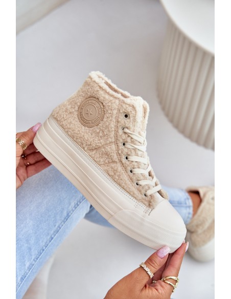 Insulated Women's Sneakers With Sheepskin Type Big Star OO274A444 Beige