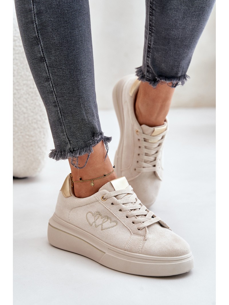 Womens Platform Sneakers With Hearts Beige Avirorae