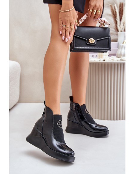 Lacquered Wedge Boots Insulated Black Vinceza 66703