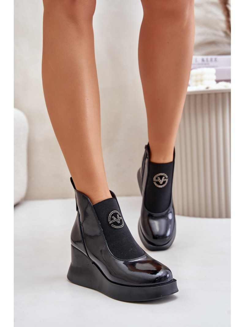 Lacquered Wedge Boots Insulated Black Vinceza 66703