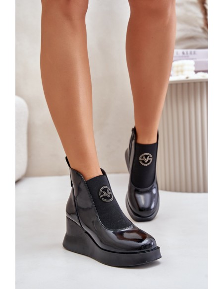 Lacquered Wedge Boots Insulated Black Vinceza 66703
