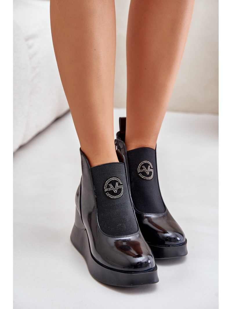 Lacquered Wedge Boots Insulated Black Vinceza 66703