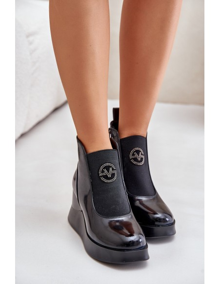 Lacquered Wedge Boots Insulated Black Vinceza 66703