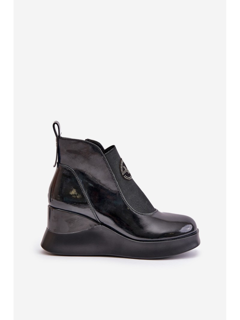 Lacquered Wedge Boots Insulated Black Vinceza 66703
