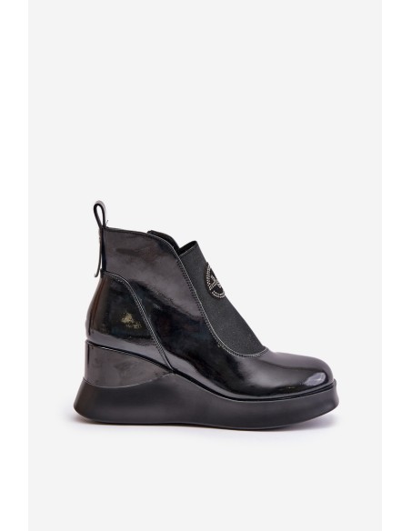 Lacquered Wedge Boots Insulated Black Vinceza 66703