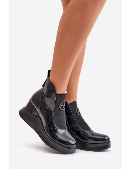 Lacquered Wedge Boots Insulated Black Vinceza 66703