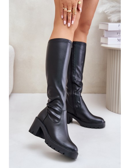 Knee High Eco Leather Heeled Boots Vinceza 58332 Black