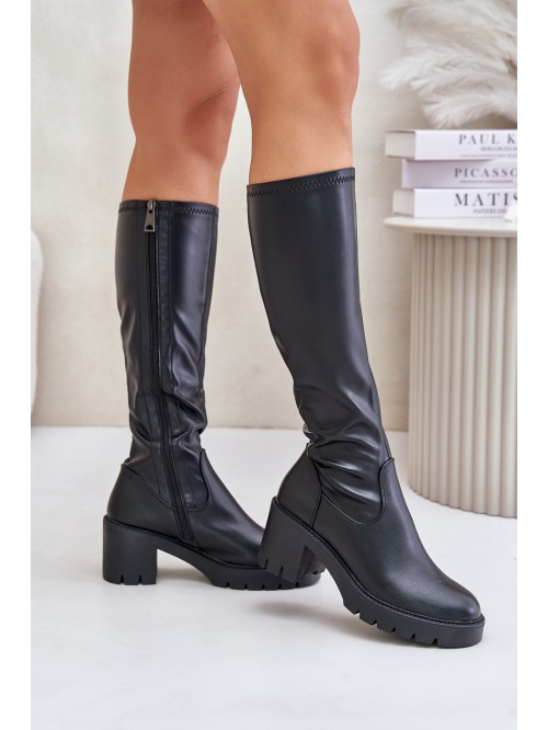 Knee High Eco Leather Heeled Boots Vinceza 58332 Black 2