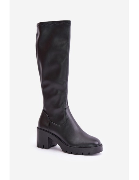 Knee High Eco Leather Heeled Boots Vinceza 58332 Black