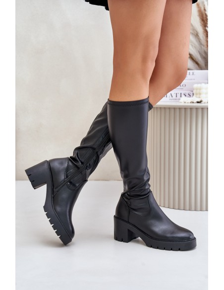 Knee High Eco Leather Heeled Boots Vinceza 58332 Black