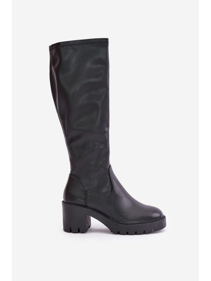 Knee High Eco Leather Heeled Boots Vinceza 58332 Black